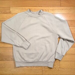 LES TIEN Mens Medium Heavyweight Mock Neck Raglan Crewneck Sweatshirt Beige